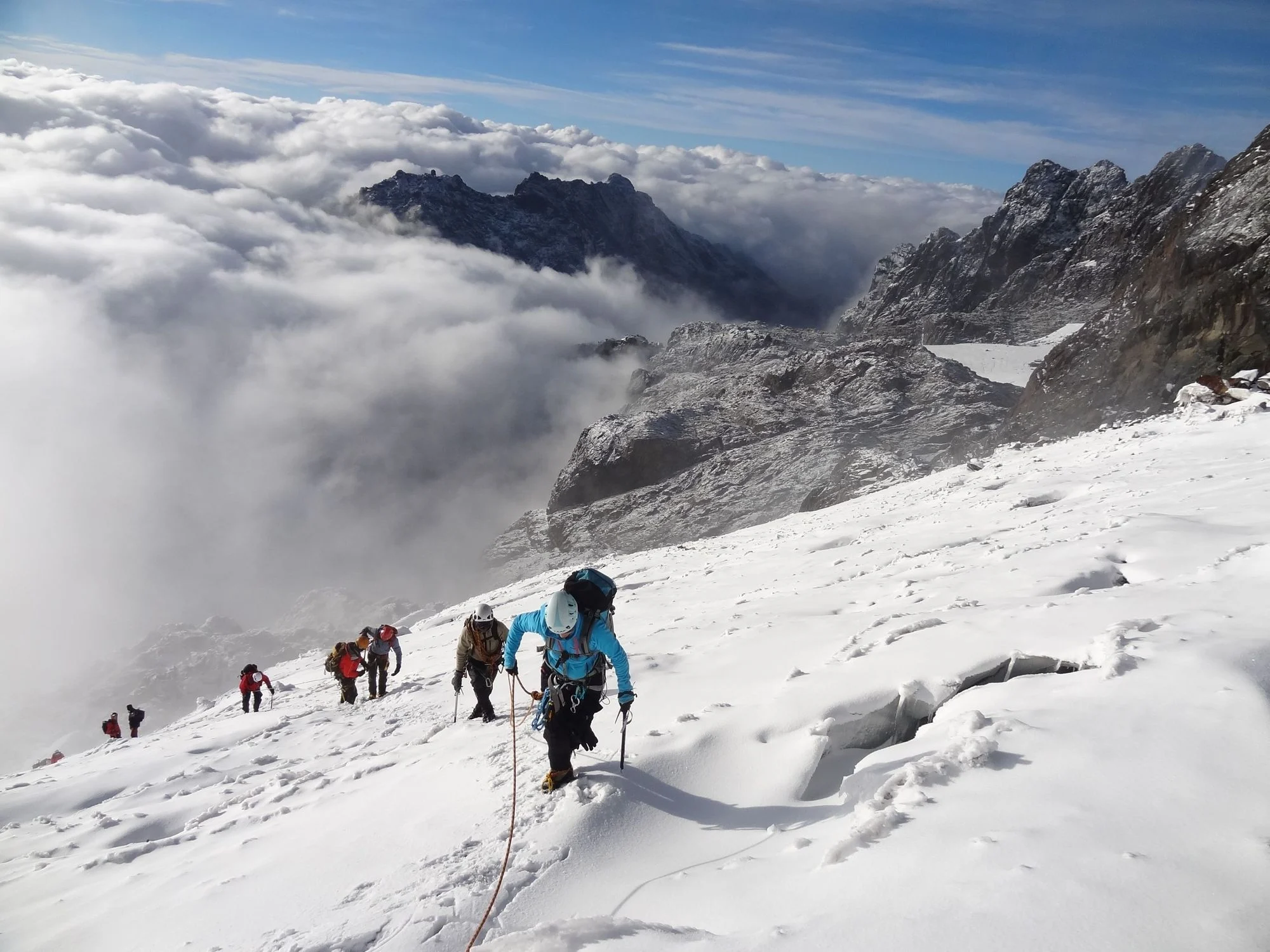 Snow-covered peaks of the Rwenzori Mountains, also known as the Mountains of the Moon
