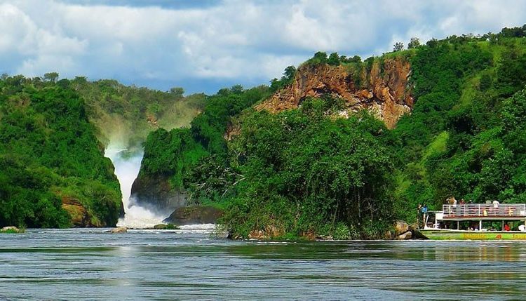 Water surging through the narrow gorge at Murchison Falls