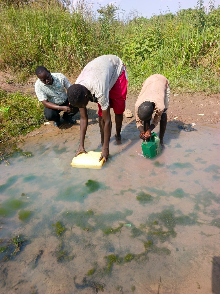 Community members collect water from a local source